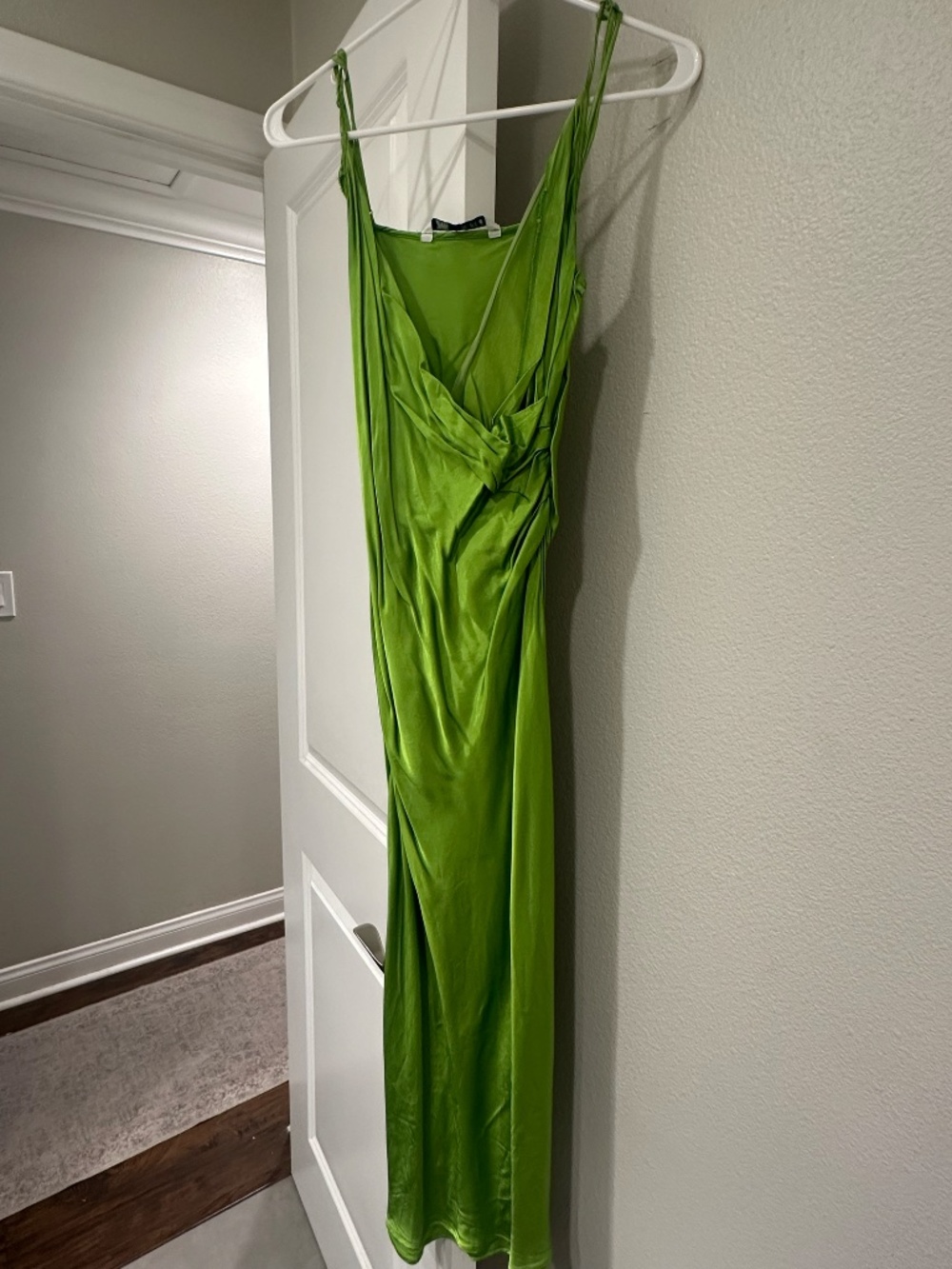 ZARA GREEN DRAPED LINGERIE-STYLE DRESS - Picture 4 of 5